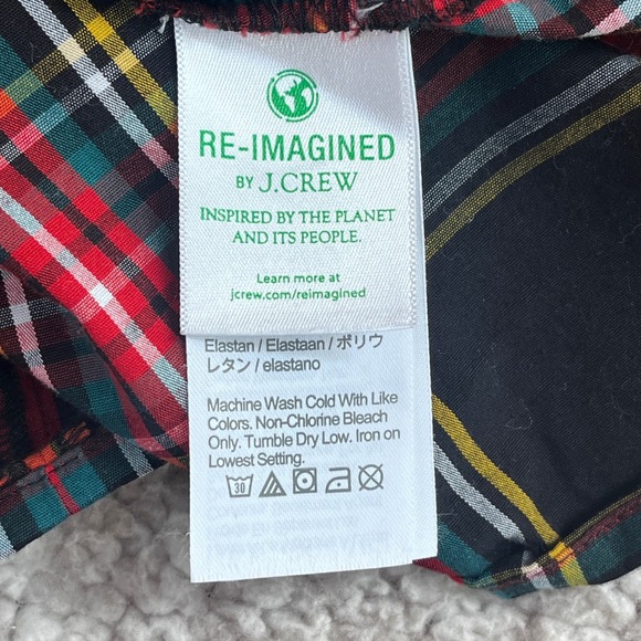 J.Crew Re-Imagined Plaid Puff Sleeve Blouse XL Black Red Holiday Back Tie Top - Picture 6 of 11